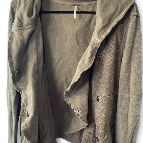 Free People Olive Draped Hooded sweatshirt Size L - Picture 3 of 5